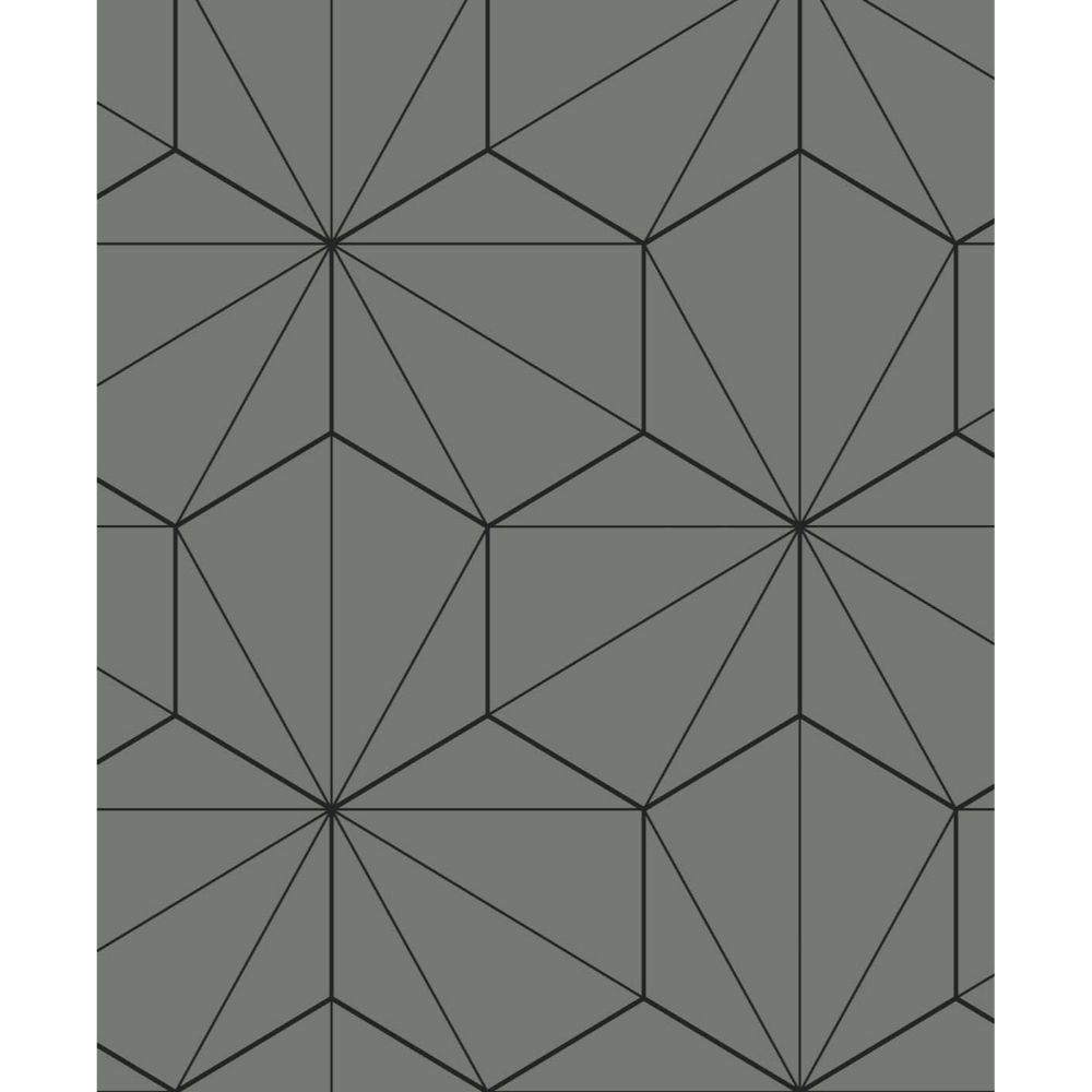 Seabrook Wallpaper ET11305 Hedron Geometric in Pavestone & Ebony